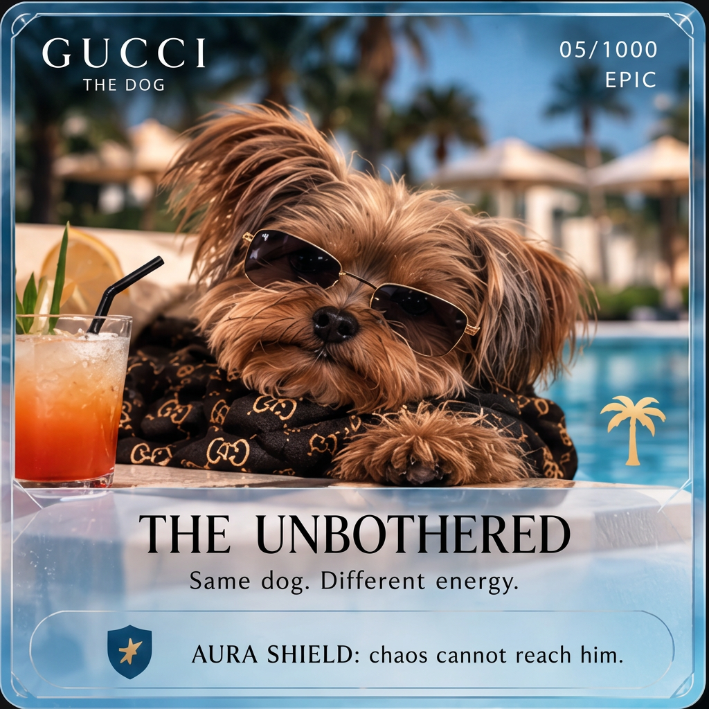The Unbothered — Epic, 1,000 supply. Same dog. Different energy. Aura Shield: Chaos cannot reach him.